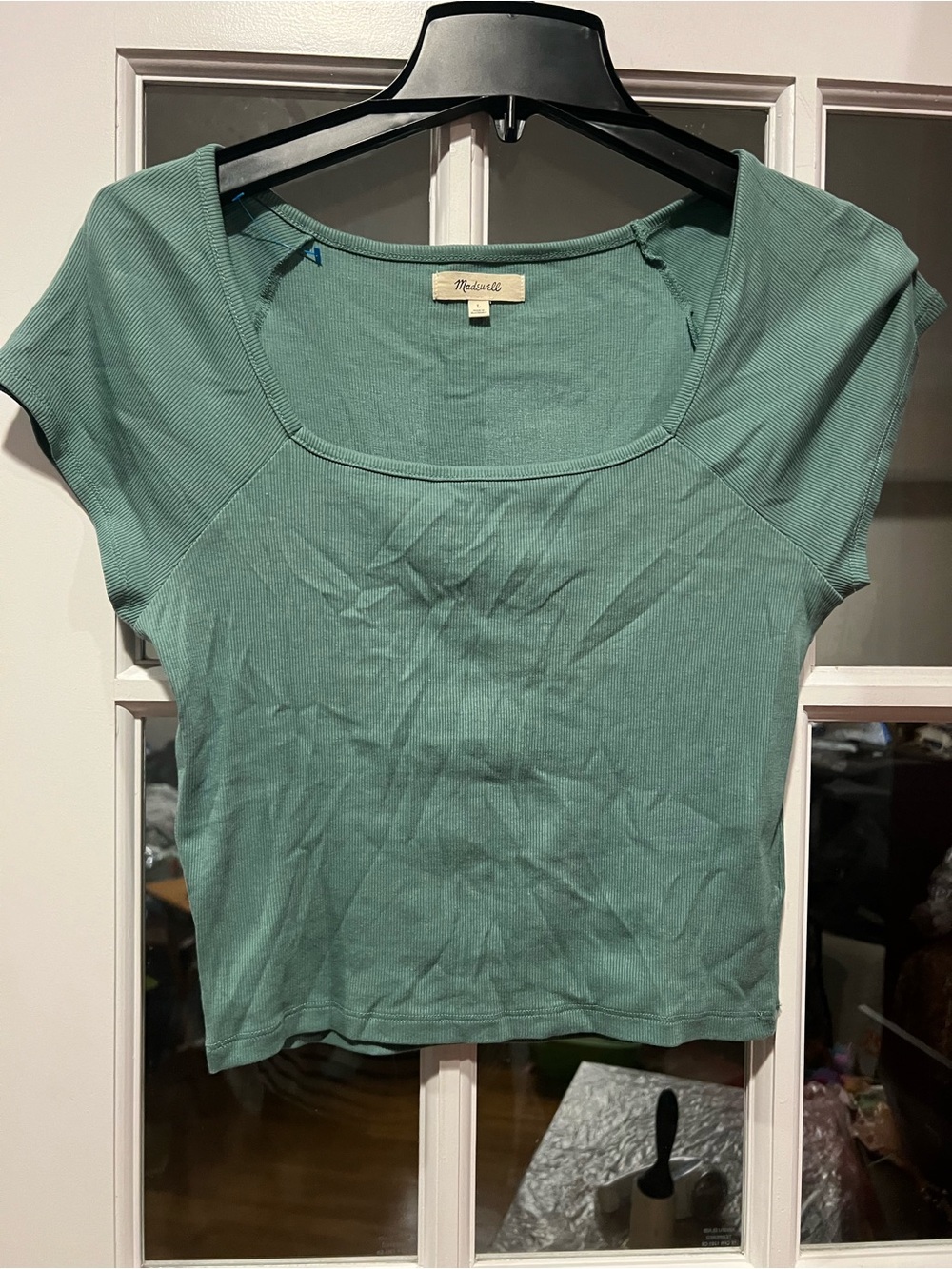 Madewell Ribbed Square-Neck Crop Top in Seafoam